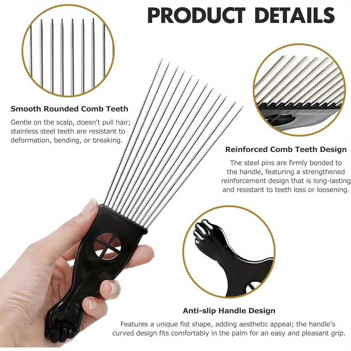 1- Piece Stainless Steel Afro  - đánh giá và giá Afro Pick Comb